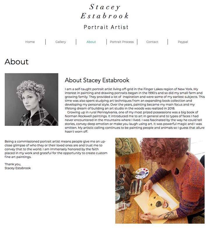 Doug Amey website Design, Artist Stacey Estabrook