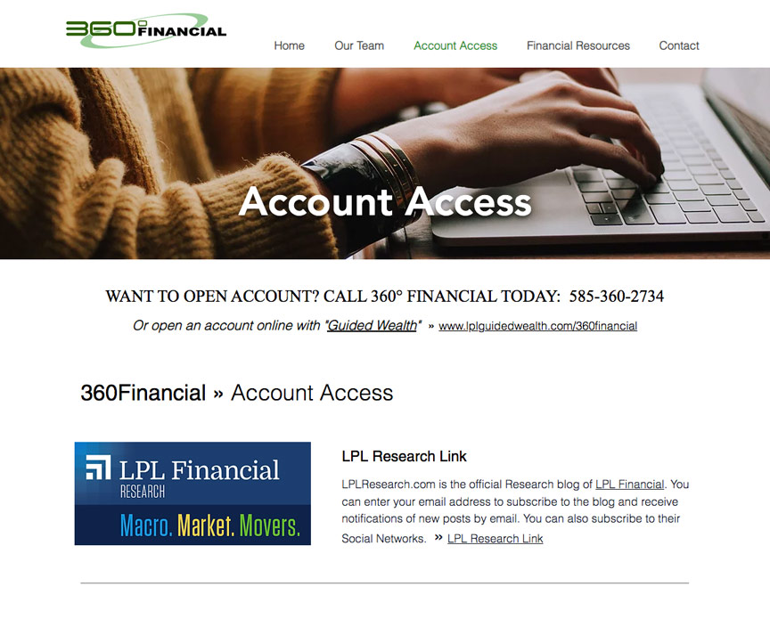 e360 Financial Services website design