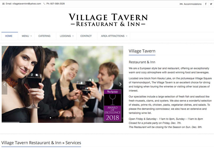 The Village Tavern Restaurant and Inn Website Design